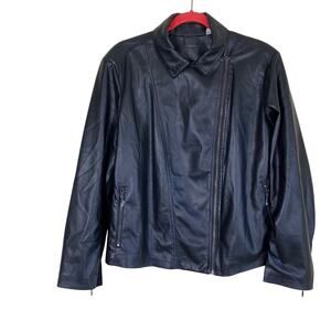 Chico’s Sz 3/US 16-18 Knit Pieced Faux-Leather Moto Jacket Black Zip-up Soft